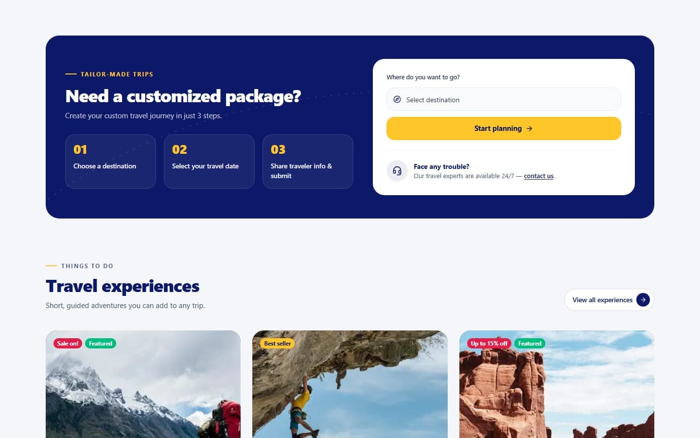 Tailor-made trip request form on the EsAirInternational site