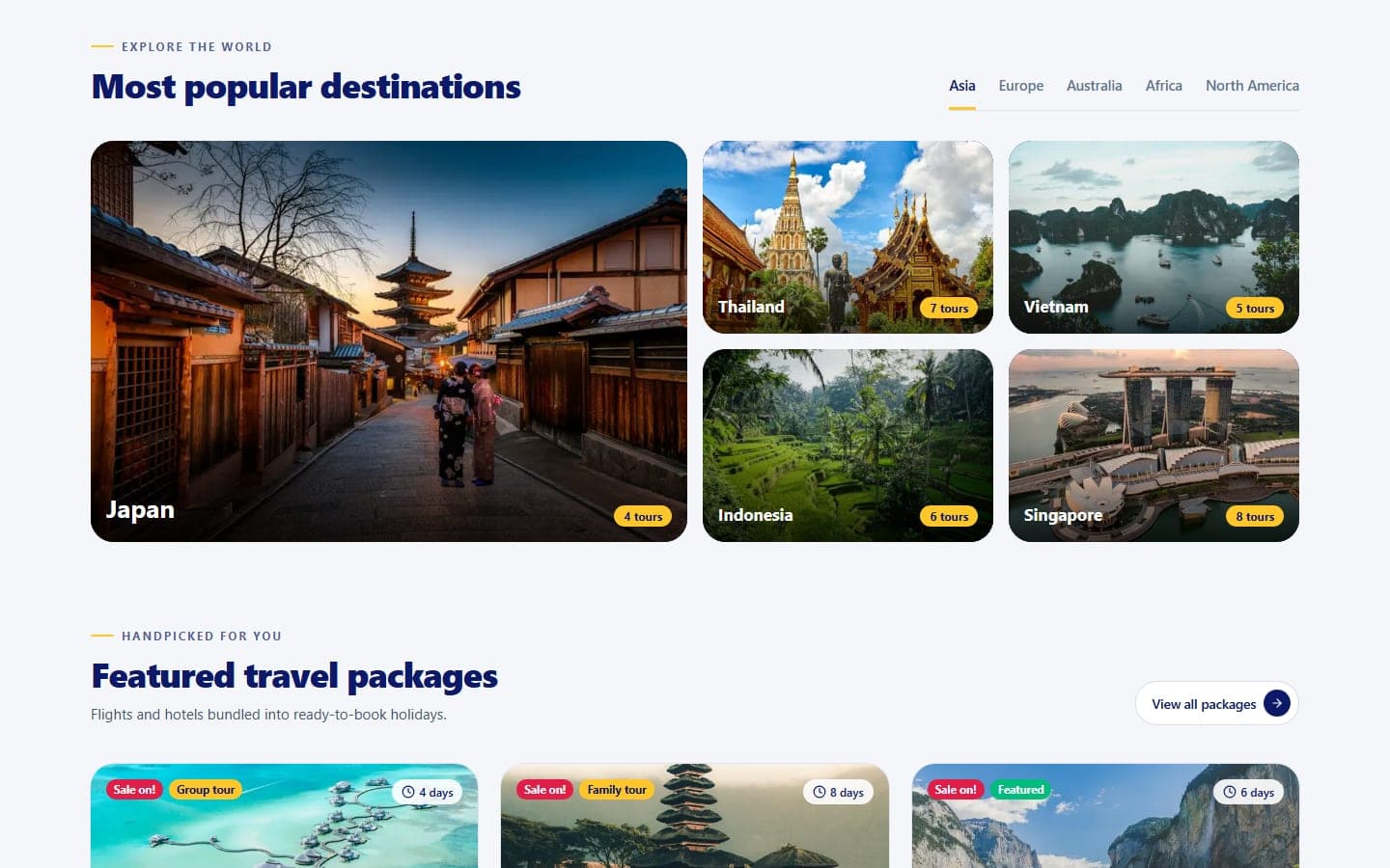 Most popular destinations grid on the EsAirInternational site